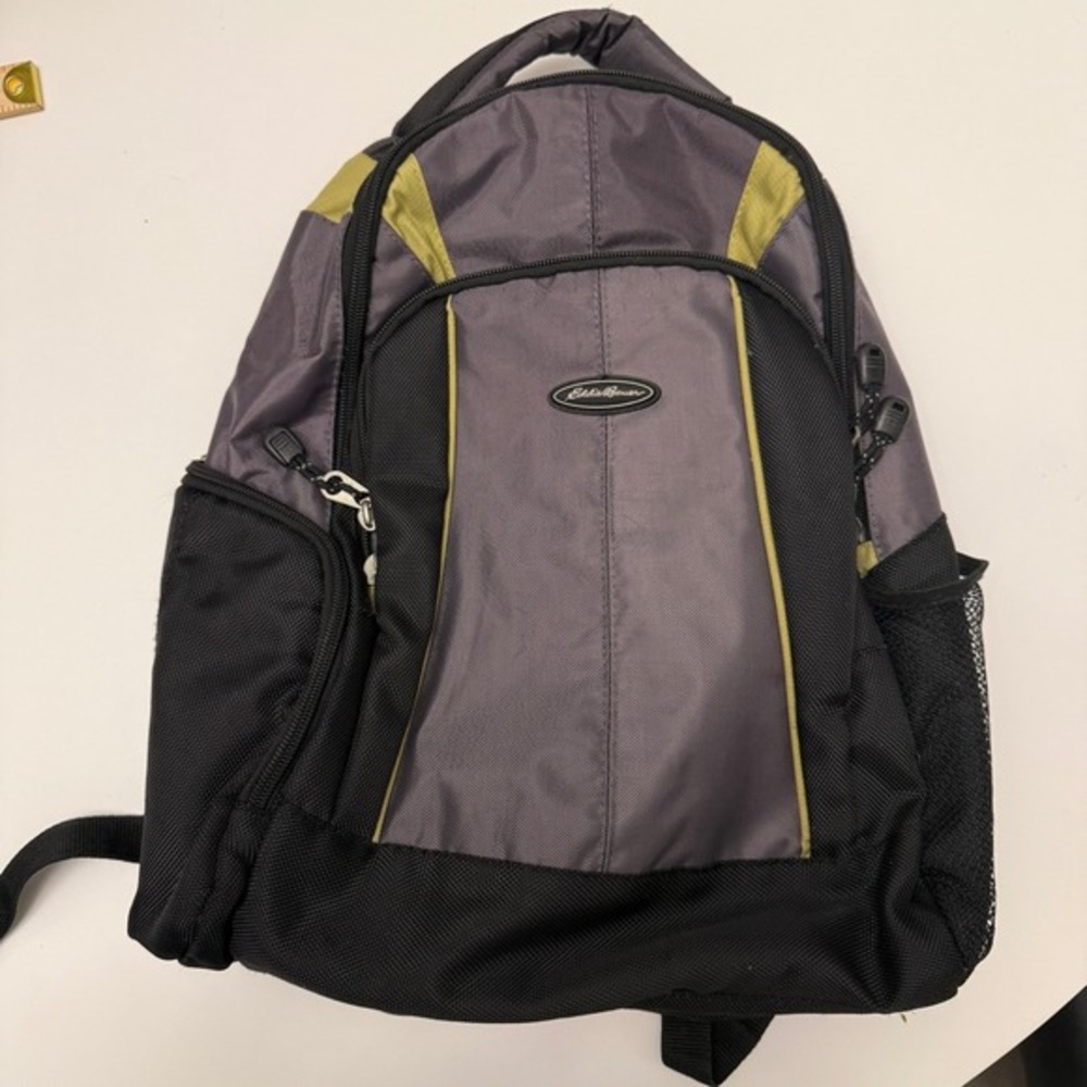 Eddie Bauer Daypack Grey Black Ripstop Nylon Insulated Pocket‎ Backpack Large